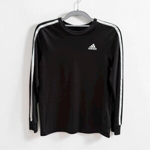 adidas Black Long-Sleeve Top with White Shoulder Stripes